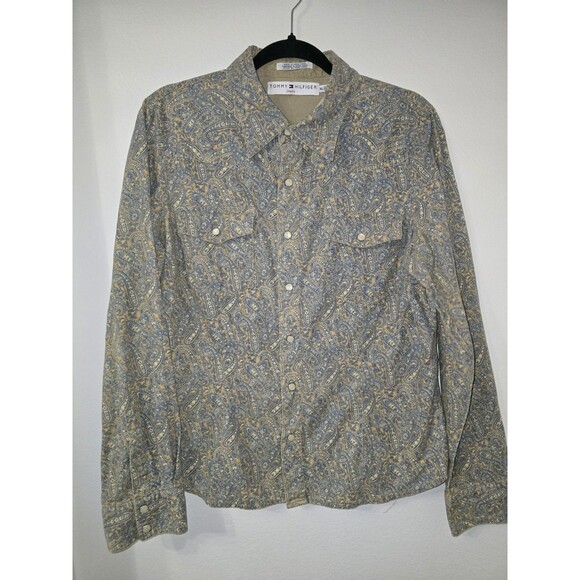 Vintage 2003 Tommy Hilfiger Jeans Paisley Corduroy Western Snap Shirt Men’s XL - Picture 2 of 11